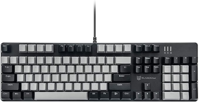 104 Keys Wired Mechanical Gaming Keyboard | White LED Backlit US Layout | Hot Swappable Blue Switch Full Size Mechanical Keyboard | Black & Grey Keycaps Light Up PC Gaming Computer Keyboards