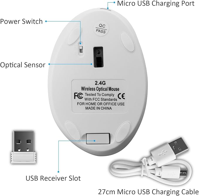 Thanice Vertical Wireless Mouse,2.4G Rechargeable Ergonomic High Precision Optical Silent Cordless Computer Mice with 6 Buttons, 3-DPI Adjustable, USB Receiver for Laptop PC Mac Notebook(White)