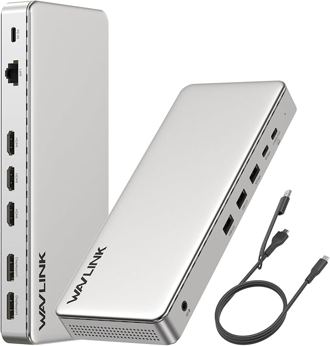 Docking Station 3 Monitors, WAVLINK SM770 Docking Station with Triple HDMI, Dual DP, 100W PD in, 10Gbps USB A&C, 2.5G Ethernet Port, Compatible with Intel Mac, SMI Driver & Host USB3.2 Gen 2 Required