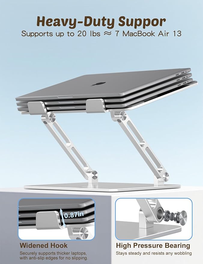 Laptop Stand for Desk – Adjustable Aluminum Laptop Riser with Unique Cat-Shaped Cooling Vent, Portable Desk Gift & Decor, Compatible with MacBook Air Pro, Dell, HP, Lenovo (10"-17.3"), Silver