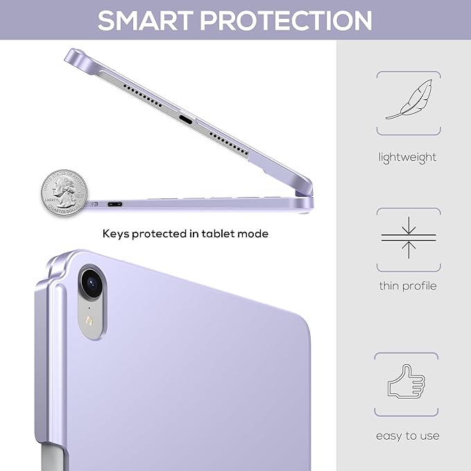 typecase Keyboard Case for iPad mini 7 (2024) & mini 6 (2021) - Wireless Case with Keyboard for iPad mini 7th 6th Generation 8.3" - 11 Colors Backlit Keyboard Cover with Trackpad - Light Purple