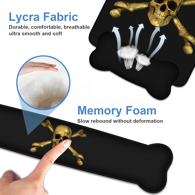 Wrist Rest Support Ergonomic Gel Mouse Pad & Memory Foam Keyboard Set, Non-Slip Rubber PU Base for Home Office Working Studying Easy Typing & Pain Relief, Skull