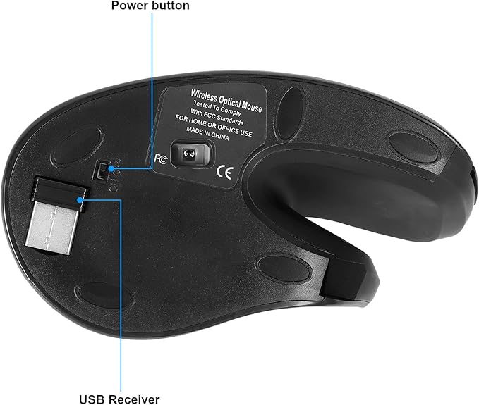 Ergonomic Mouse Wireless, Vertical Ergo Mouse, Rechargeable 2.4G Optical Vertical Mice with 6 Buttons 3 Adjustable 3200 DPI Cordless Mice for Large Hands for Mac PC Desktop Laptop Windows (Black)