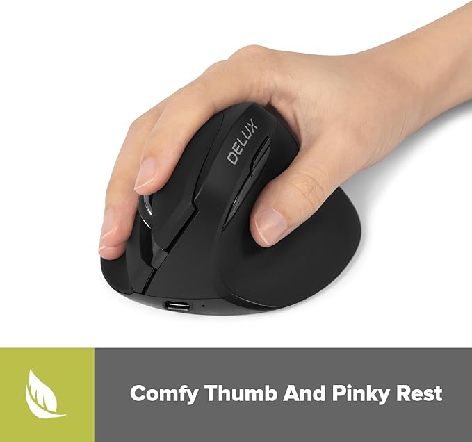 DELUX Wireless Ergonomic Mouse, Vertical Mouse for Small Hands, Silent Click Ergo Mouse, Up to 4000 DPI, 6 Buttons, Rechargeable, 2.4G/BT 5.2 Dual-Mode, Compatible with Laptop/PC (M618MINI-Black)