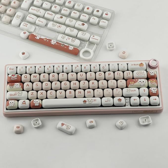 PBT Keycaps 147 Keys MOG Profile Keycap, Pink Dessert Cat Keycaps Dye-Sublimation Cute Custom Keycap for Cherry Gateron MX Swithes Mechanical Keyboards