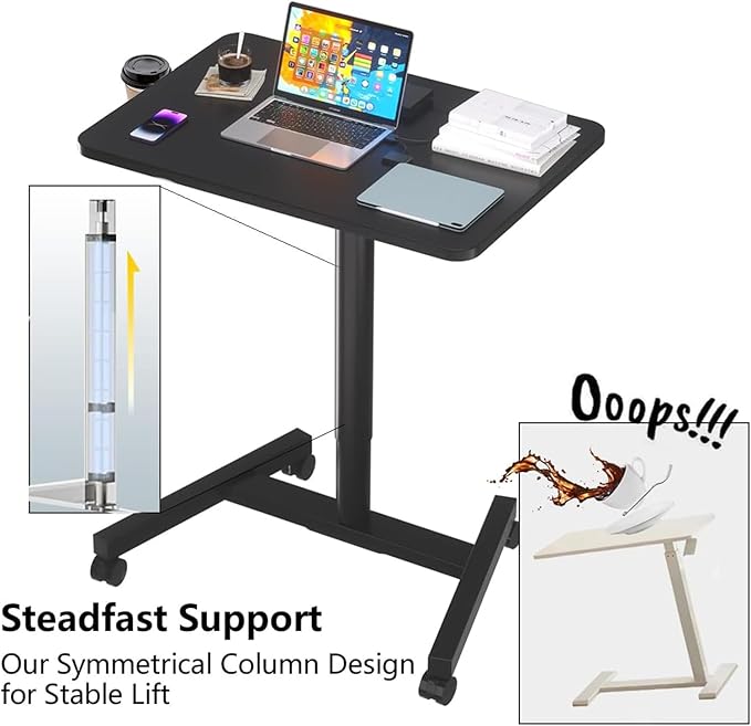 28-Inch Mobile Standing Desk, Computer Workstations with Cup Holder, Portable Standing Desk with Lockable Wheels, Rolling Table for Home Office Classroom Hospital (Jet - Black)