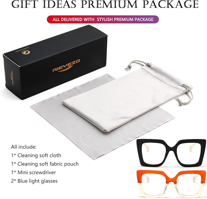AIEYEZO Oversized Blue Light Glasses for Women, Anti Fatigue Prevent Headache Computer Eyeglasses