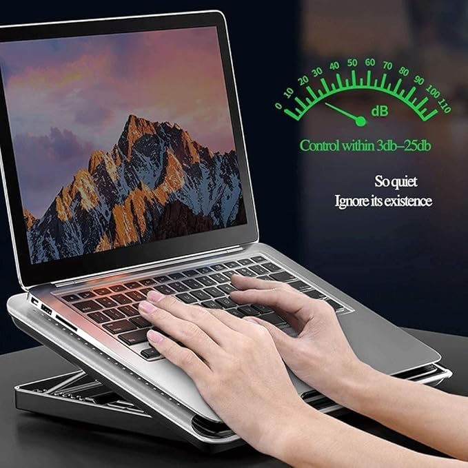Laptop Cooling Pad, Gaming Cooling Fan Stand for 10-17 Inch Notebook, Portable USB Powered Notebook Cooler Pad with Multi-Angle Adjustable Height Stand (Silver)