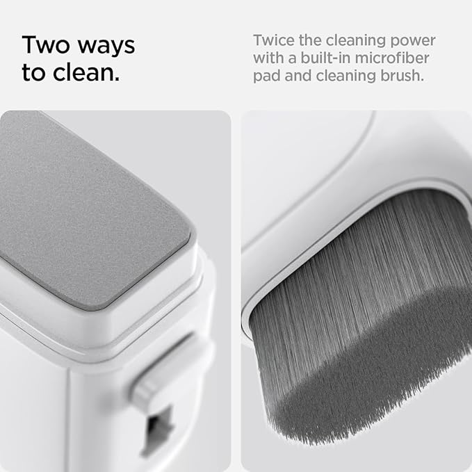 Spigen EZ Slide & Brush Screen Cleaner for Tesla Model Y 2025/26 (Juniper) & 3/Y/S/X/Cybertruck and Screens, Phones, Laptops, Tablets (Extra Microfiber Pad Included) [White]