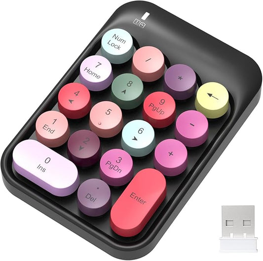 FELICON Wireless Numeric Keypad 18 Keys with 2.4G Mini Portable Silent Number Pad USB Receiver Financial Accounting Keyboard Extensions for Laptop Desktop PC Pro（Black Mix）
