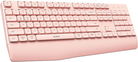 seenda Bluetooth Wireless Keyboard, Wireless Ergonomic Keyboard with Wrist Rest, Multi-Device Bluetooth Keyboard with Number Pad, Full-Size Keyboard for Computer/Laptop/Mac/MacBook, Pink