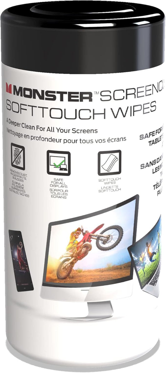 Monster Screen Cleaner Kit, 60 mL, Microfiber Cloth, White/Black/Red, Water Resistant, for TVs, Laptops, Tablets, Smartphones, Car Touch Screens, Eyeglasses
