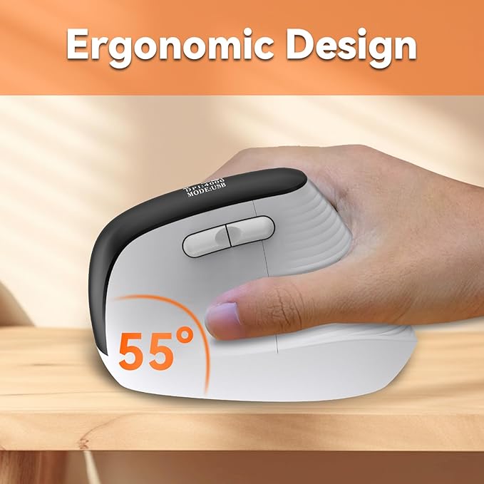 Eelexa Wireless Ergonomic Vertical Mouse with OLED Screen Display for Right Hand, Rechargeable Bluetooth Optical Computer Mice,Compatible with Windows MAC OS (White)