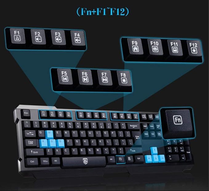 Keyboard Mouse Combos,Soke-Six Waterproof Multimedia 2.4GHz Wireless Gaming Keyboard with USB Cordless Ergonomic Mouse DPI Control For Desktop PC Laptop(Black)