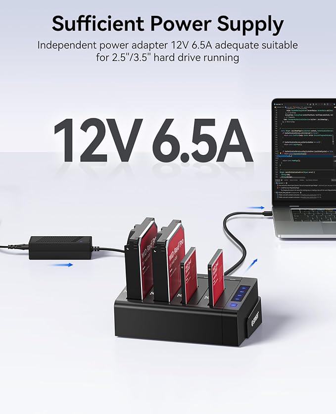 ORICO 4 Bay External Hard Drive Docking Station USB 3.0 to SATA I/II/III for 2.5''/3.5'' HDD SSD with Hard Drive Clone Function Slope Design Support UASP [4 x 20TB]-6648US3