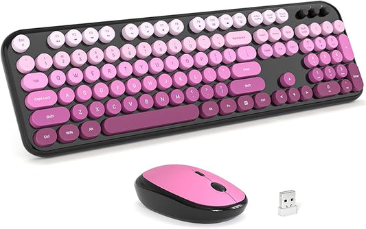 MOFII Wireless Keyboard and Mouse Combo - Blackpink-Gradient Full-Sized Plug and Play Colorful Computer Keyboards - 104 Keys Round Keycap USB 2.4G Cute Keyboard for Windows/Laptop/Mac/Desktop/PC