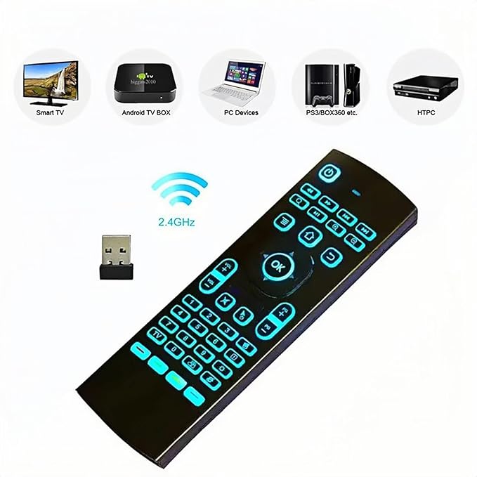 7 Color Backlit LED MX3 Pro Mini Keyboard Fly Remote Mouse,Android TV Remote Control,IR Learning Mini Wireless Keyboard for Android TV Box.HTPC.IPTV,Networked Set-top Box,Mini PC(Battery not Included)