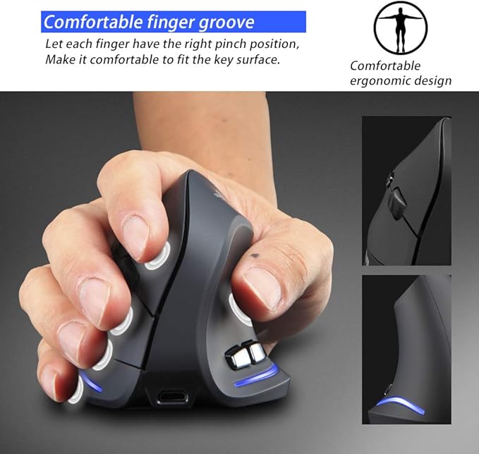 zelotes Optical Wireless Mouse,Rechargeable,2400DPI,Ergonomic Design Reduces Muscle Strain,USB Vertical Ergonomic Mouse,Cordless Portable Mouse for PC,Mac,Laptop