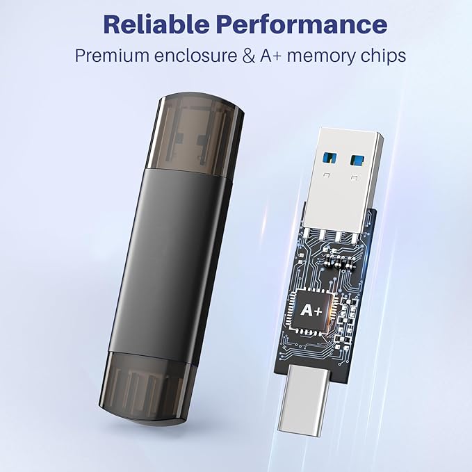 64GB USB C Flash Drive Dual USB 3.0 Flash Drive Type C + USB A Portable Type-C Flash Drive 2-in-1 USB-C Thumb Drive for Smartphone Tablet Computer Mac iPhone Black (2 Pack)