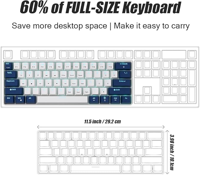 abucow 60% Mechanical Gaming Keyboard Red Switch Wired Compact Keyboard Anti-Ghosting No-Conflict 61 Swappable keycaps Ergonomic Design for Windows/Mac
