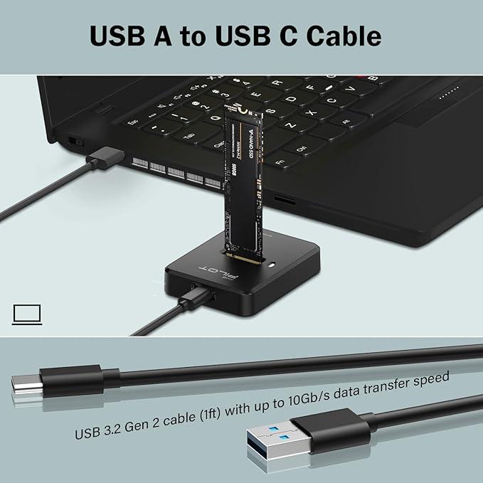 Tool-Free M.2 NVMe & SATA to USB C Docking Station, 10Gbps SSD Reader Adapter for Data Rescue & External Storage, Supports M/B+M Key NVMe PCIe & SATA NGFF 2230-22110, for Laptop, PC