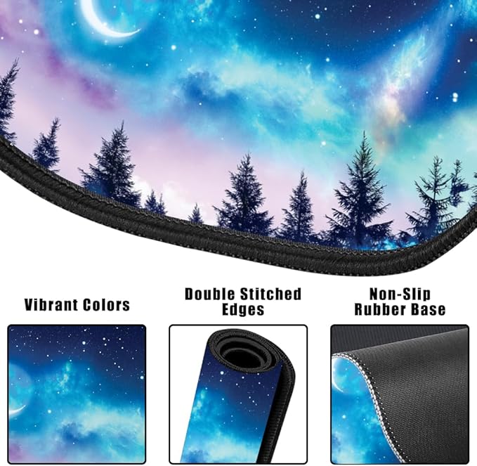 4 in 1 Large Keyboard Mouse Pad Set,Ergonomic Keyboard Wrist Rest Pad,Wrist Support Mousepad Set,Cup Coaster,Extended Desk Mat for Home Game Women Office Desk Decor Accessories(Night Sky)