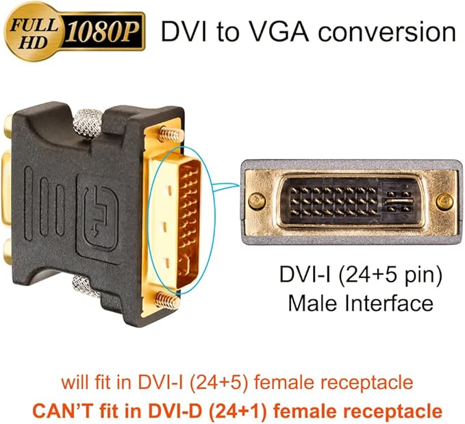 DTech DVI Male to VGA Female Adapter High Speed DVI-I24+5 Port Converter for HDTV, Plasma, DVD and Projector