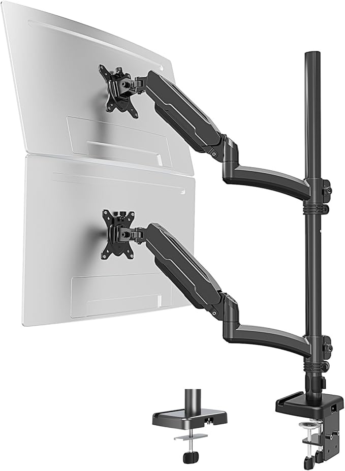 MOUNT PRO Vertical Dual Monitor Mount, Stacked Monitor Stand for 2 Computer Screens up to 32 inches, Fully Adjustable Full Motion Display Desk Mount, Each Arm Holds up to 17.6lbs, VESA Mount