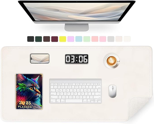 Large Desk Mat 35.4" x 17", PU Leather Desk Pad Protector, Non-Slip Large Mouse Pad for Desk, Waterproof Computer Desk Mat, Office Desk Pad for Keyboard Mouse, Desk Writing Mat (Ivory White)