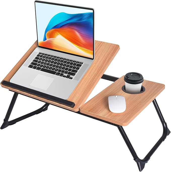 XXL Adjustable Lap Desk - Sturdy Portable Foldable Laptop Desk for Bed & Sofa, Height Adjustable Laptop Bed Stand, Ergonomic Lap Table for Adults Work, Writing and Gaming (Wood)