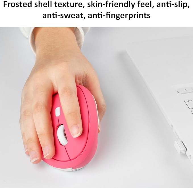 Thanice Vertical Wireless Mouse,2.4G Rechargeable Ergonomic High Precision Optical Silent Cordless Computer Mice with 6 Buttons, 3-DPI Adjustable, USB Receiver for Laptop PC Mac Notebook(Pink)
