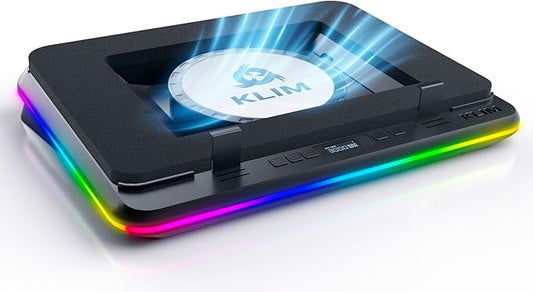 KLIM Turbofrost MAX - RGB Laptop Cooling Pad, Gaming Laptop Cooler with Powerful Turbofan XL, Fast Cooling Laptop, 15.6-17in, Smart Inlay System for Optimal Airflow, Adjustable Speed, LCD Screen