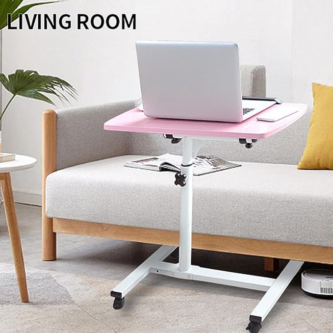 YXQ Pink Standing Desk Rolling Adjustable Angle & Height Laptop Desk with Wheels Small Computer Cart Over Bed Table Mobile Laptop Table for Home Office