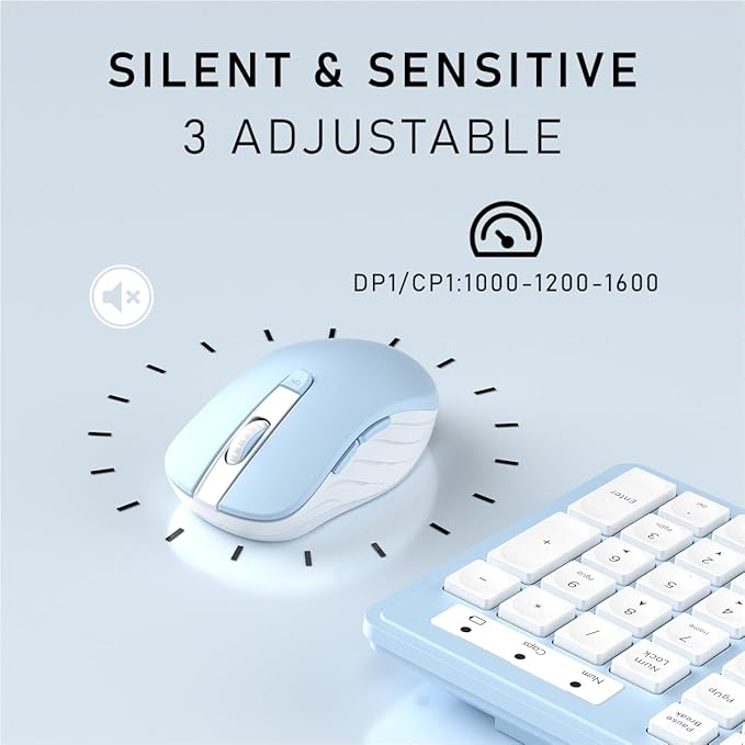Wireless Keyboard and Mouse, 2.4GHz Cordless Keyboard Mouse Combo, Optical Mouse, Plug and Play USB Receiver, Compatible with Windows, Mac, Laptop, and PC（White Blue）