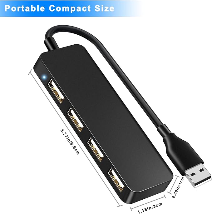 Herfair USB Hub Splitter USB Port Extender 1 to 4 Multiport Adapter Expander for Laptop, MacBook, Computer, Xbox, Console, Flash Drive, HDD, Printer, Camera, Keyboard, Mouse, More
