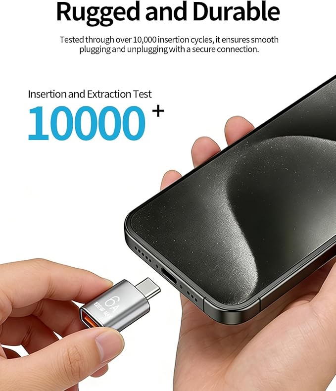 BOMIE USB C to USB Adapter 10 Pack, 6A 120W Fast Charging 10Gbps Data Transfer,USB C Male to USB 3.2 Female OTG Adapter for Phone 15/16/17,Pad,Ma-cBook Pro/Air,Smartphone,Laptop,Tablet Silver