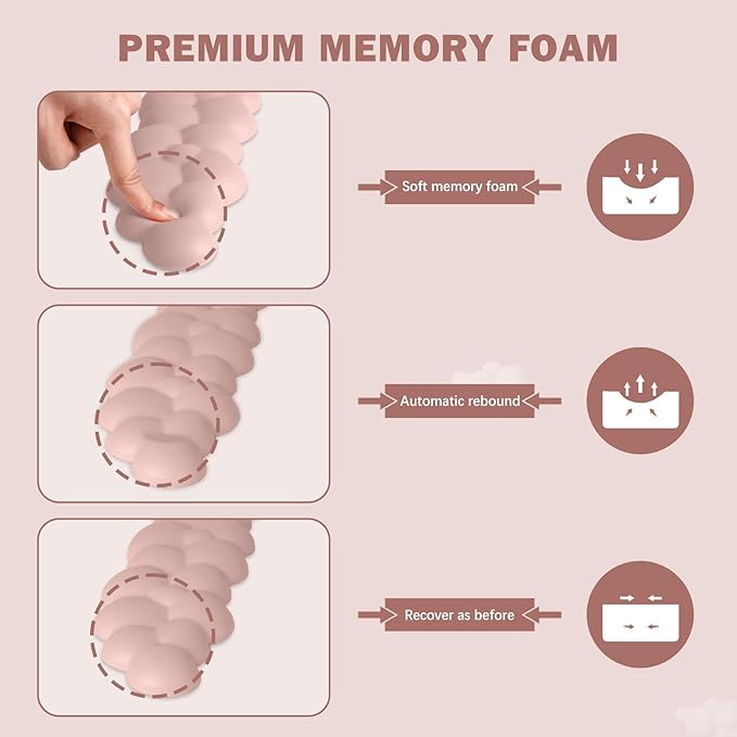 Cloud Keyboard Wrist Rest and Mouse Pad with Wrist Support Set, Ergonomic PU Leather Mouse Pads, Memory Foam Non-Slip Mousepad for Computer,Laptop, Light Pink Cloud