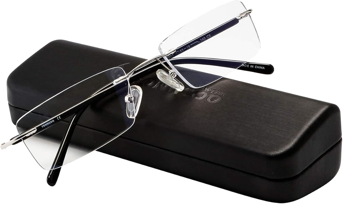 FONHCOO Blue Light Blocking Glasses Anti Blue Ray Unisex Lightweight Rimless Frameless Rectangle Computer Gaming Glasses