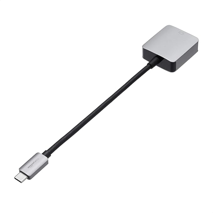 Amazon Basics USB-C to VGA Adapter, Aluminum Shell, Thunderbolt 3 Compatible, Plug-n-Play, 1080P, Gray, 1.65 x 1.38 x 0.63in