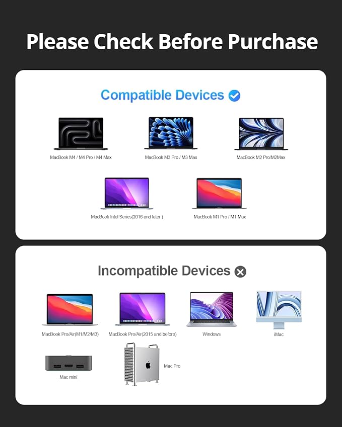 4URPC MacBook Pro Docking Station Dual Monitor 4K@60Hz with 100W Power Adapter, USB C Docking Station Vertical Stand for MacBook Pro/Air with 2 HDMI, USB 3.0, SD&microSD, Ethernet, Audio