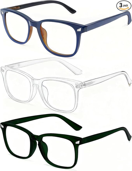 Blue Light Glasses for Woman Men | 99% Blue Light Blocking Glasses | Computer Glassess | Gaming | TV Phone Screen Reader Square Frame | Anti Eyestrain & UV Glare,3 Pack