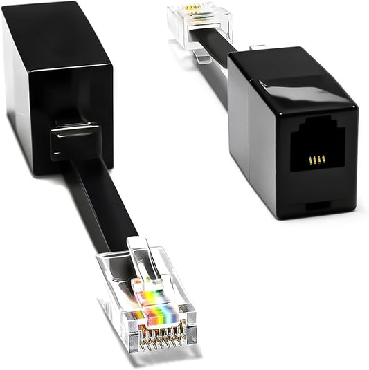 2-Pack RJ11 to RJ45 Adapter Phone Line to Ethernet – RJ11 Female to RJ45 Male for Landline, Fax, DSL Modem Connection (Black, Made in USA)