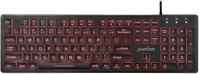 Perixx PERIBOARD-317RGB Wired Backlit USB Keyboard - Big Print Letter with RGB Illuminated LED - US English Layout