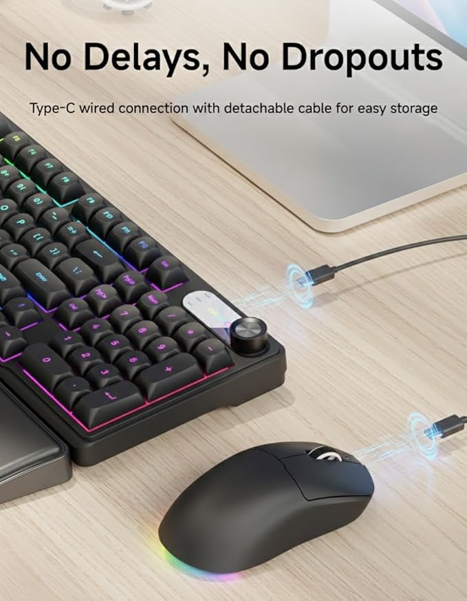 C98 Wired Keyboard and Mouse Combo, Wired Ergonomic Computer Keyboards with Wrist Palm, Double-Shot Keycaps, Silent RGB Backlight Quiet Keyboard for Windows/MAC/PC - Black