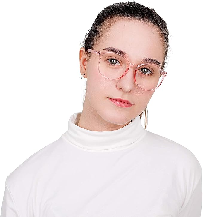 LifeArt Round Blue Light Blocking Glasses, Computer Glasses, Gaming Glasses, TV Glasses for Women Men (Clear Pink, 2.00 Magnification)