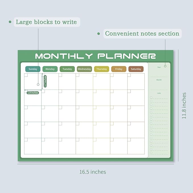 Magnetic Dry Erase Calendar for Refrigerator 16"×12" with 8 Markers & Eraser, Strong Magnet White Board, Large Family Planner for Busy Moms (Green)