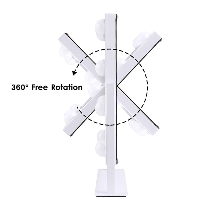 Lighted Makeup Mirror Hollywood Mirror Vanity Mirror with Lights, Touch Control Design 3 Colors Dimable LED Bulbs, Detachable 10X Magnification, 360°Rotation, (White) 12" L x 14" W