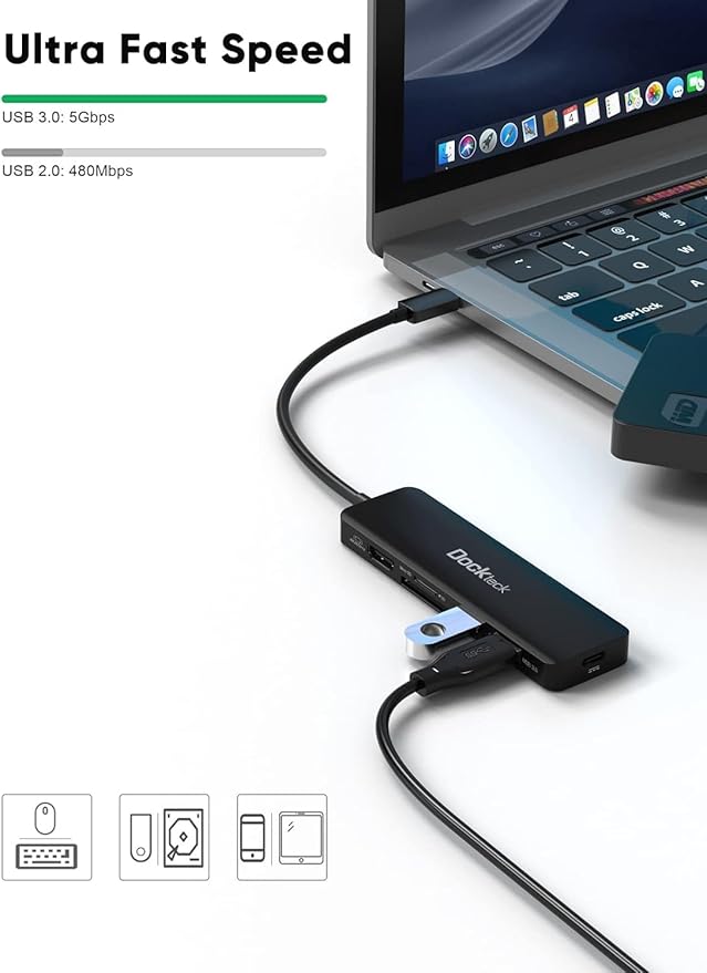 USB C Hub HDMI PD Adapter for MacBook Air/Pro, Surface Pro 7/8, XPS and More, Dockteck 6-in-1 Type C Hub with 4K 60Hz, 100W PD, SD & microSD Card Reader, 2 USB 3.0 Data 5Gbps
