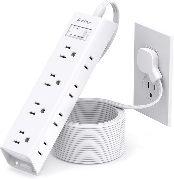 15FT Extension Cord - Surge Protector Power Strip, Addtam 12 Widely Multiple Outlets 3 Sides Outlet Extender, 900J, Wall Mount, Extra Long Flat Power Strip for Home Office College Dorm Room Essentials