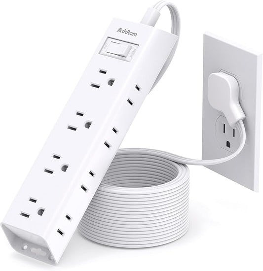 15FT Extension Cord - Surge Protector Power Strip, Addtam 12 Widely Multiple Outlets 3 Sides Outlet Extender, 900J, Wall Mount, Extra Long Flat Power Strip for Home Office College Dorm Room Essentials